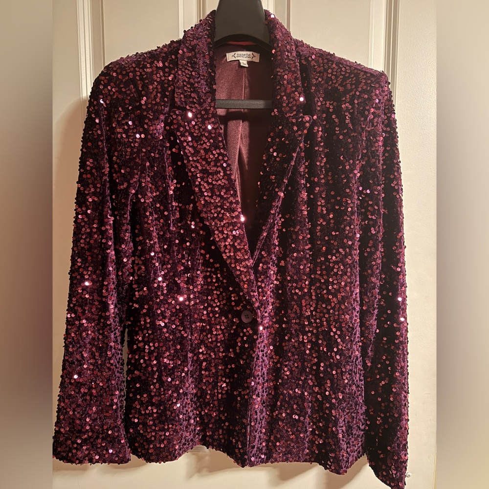 Nanette Lepore Sparkling Sequin Blazer in Deep Burgundy